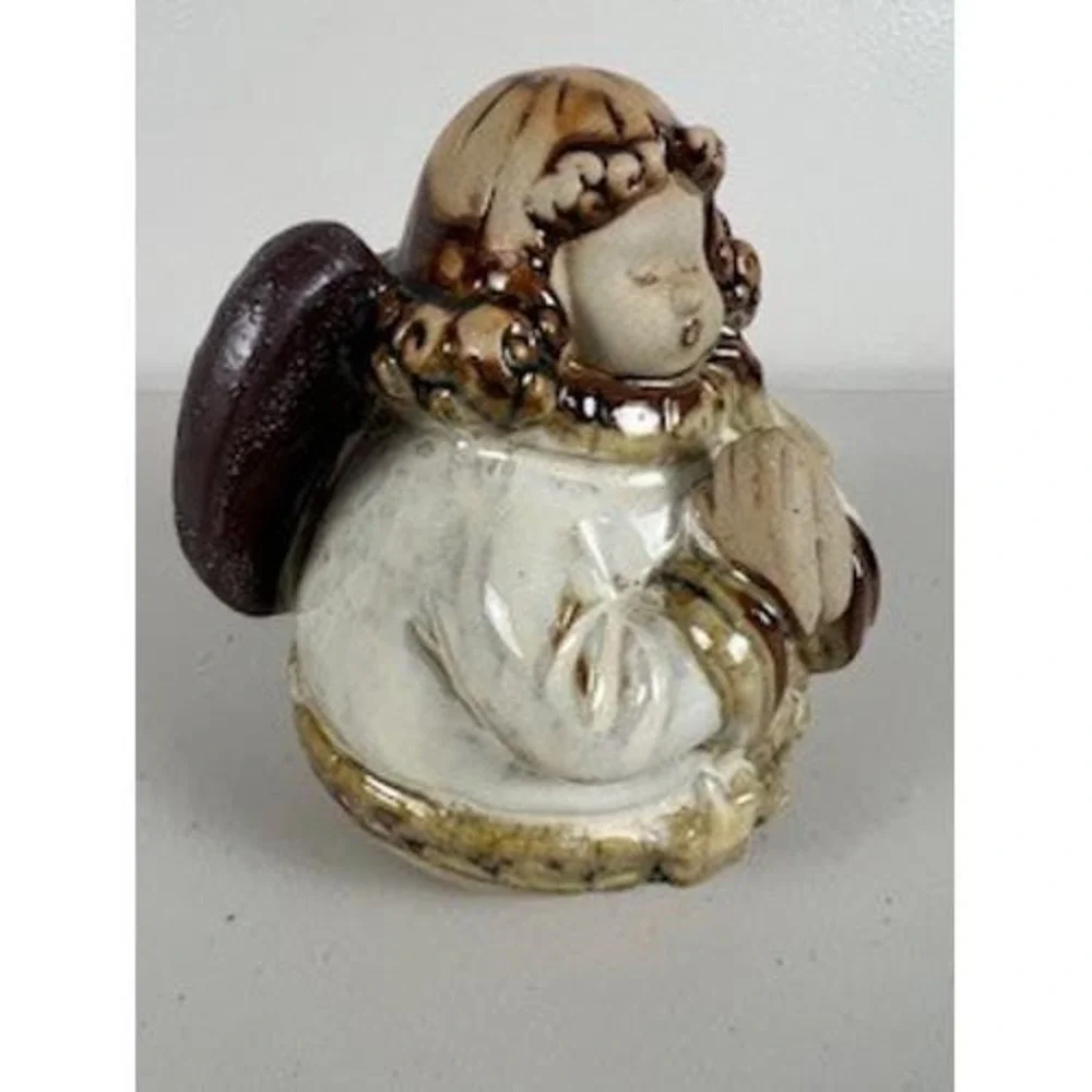 Pottery Prayer Angel Drip Glaze Rustic Christmas Cream Beige
